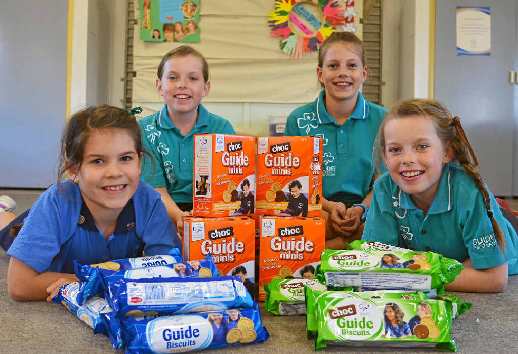 WHAT’S YOUR FLAVOUR?: Erin Walsh, Krysta Jamieson, Madi Balloch and Katie Jamieson will be selling delicious Girl Guides cookies this month.